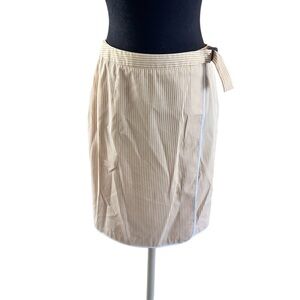 Brooks Brothers Italian  Cotton Blend Yellow Striped Wrap Skirt Lined Size 6